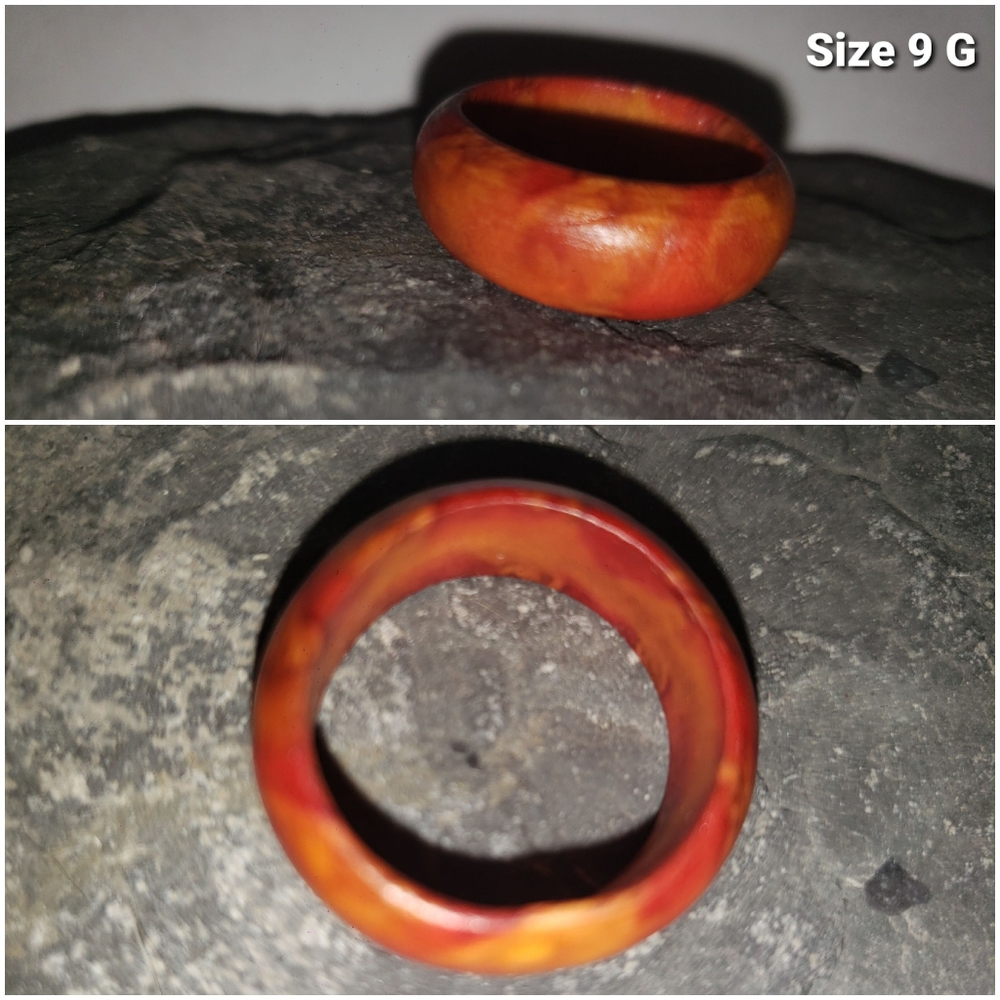 Orange and Red Ring Wooden Ring - Size 9